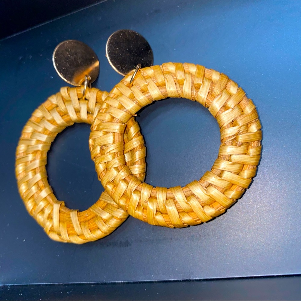 Open Circle Rattan & Gold Earrings